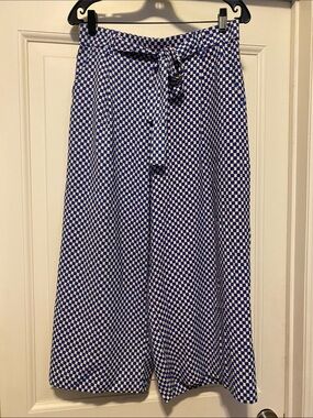 Zara Blue and Cream Wide-Leg Cropped Pants